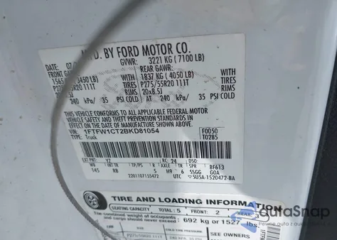 2011 Ford F-150 Fx2 from USA, damaged, VIN 1FTFW1CT2BKD81054